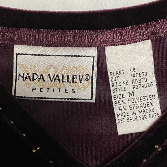 NAPA VALLEY Petites Burgundy Velvet Beaded V-Neck Top 90s Y2K Vintage PM - Picture 7 of 11